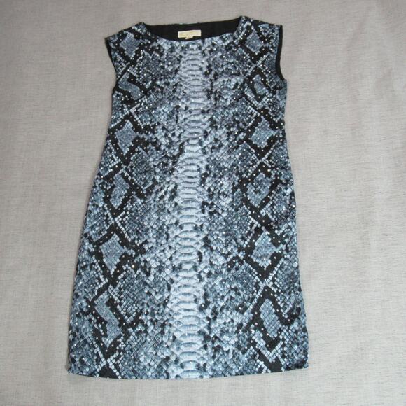 Michael Kors Dress Womens S Blue Gray Snake Skin Rhinestones Sleeveless Sheath - Picture 1 of 11